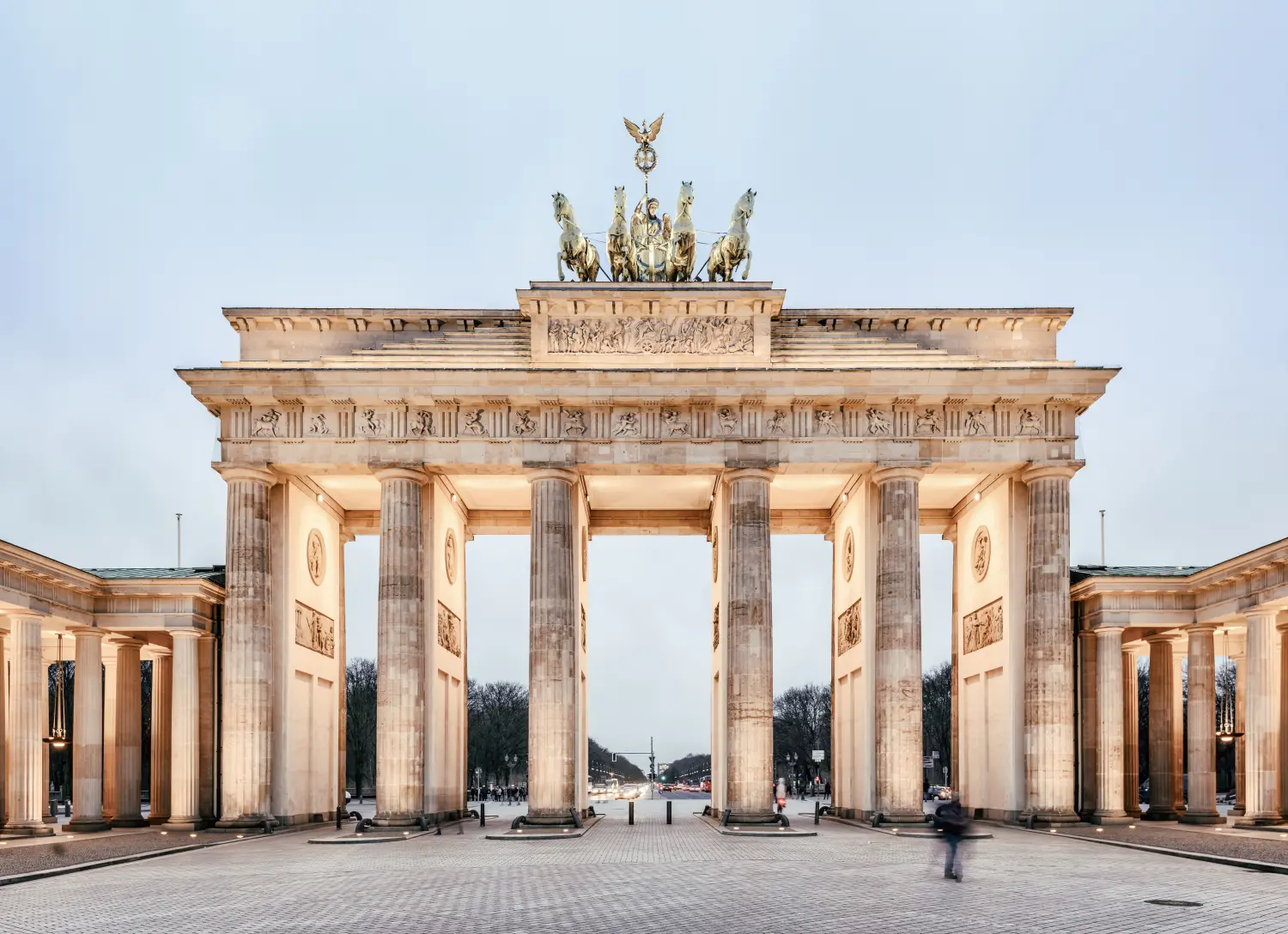 the illuminated brandenburg gate (Brandenburger Tor) at evening, berlin, germany, europe, Vintage filtered style 